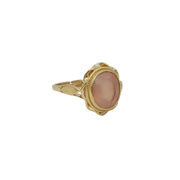 Vintage Gold Oval Ring Pink Chalcedony