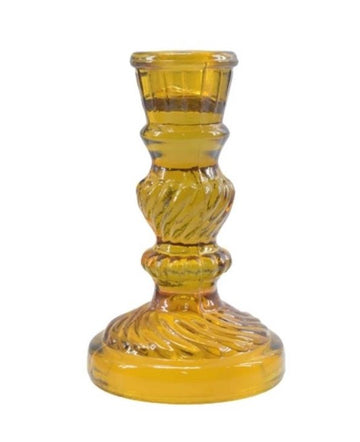 Antique Glass Candle Holder Mustard