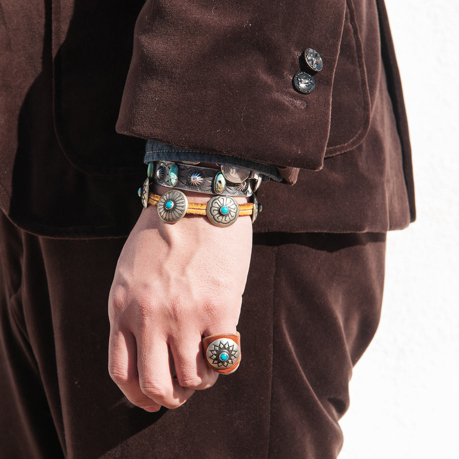 Leather Bracelet w Concho Brown