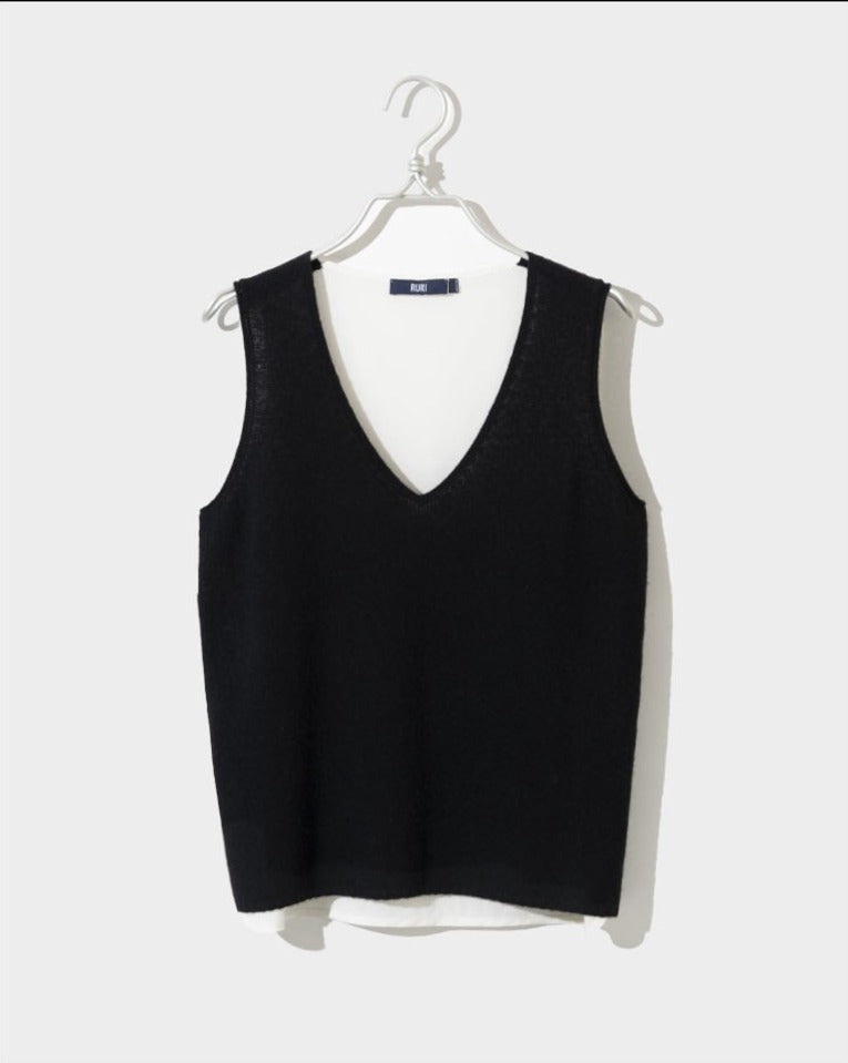 Ch-loe Sweater Cashmere Vest Black/Egg Shell