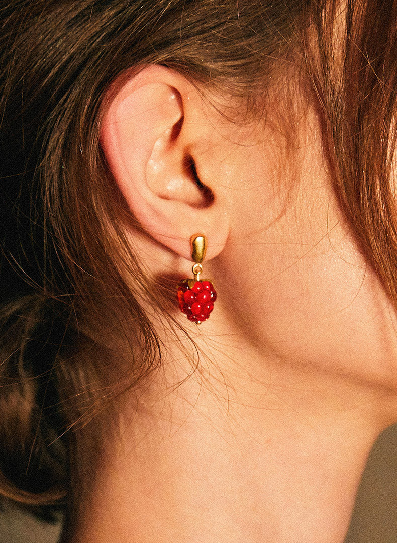 Glass Raspberries GoldPlated Silver 925 Earrings
