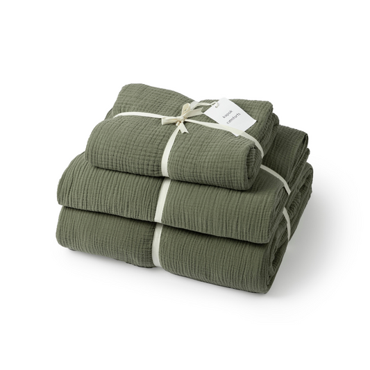 Cloud Busting Sheet Set - Deep Lichen (Twin Size Bed)