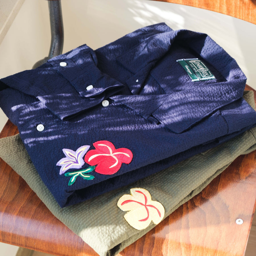Kapok 15 Vintage Camp Collar Long Sleeves Shirt Navy