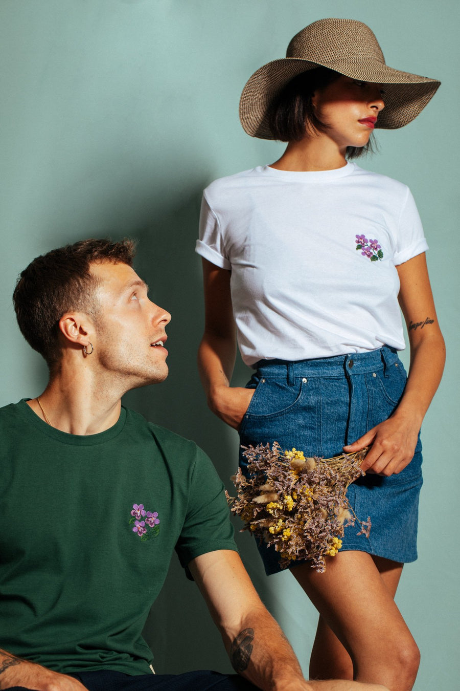 T-Shirt Violettes Vert Bouteille