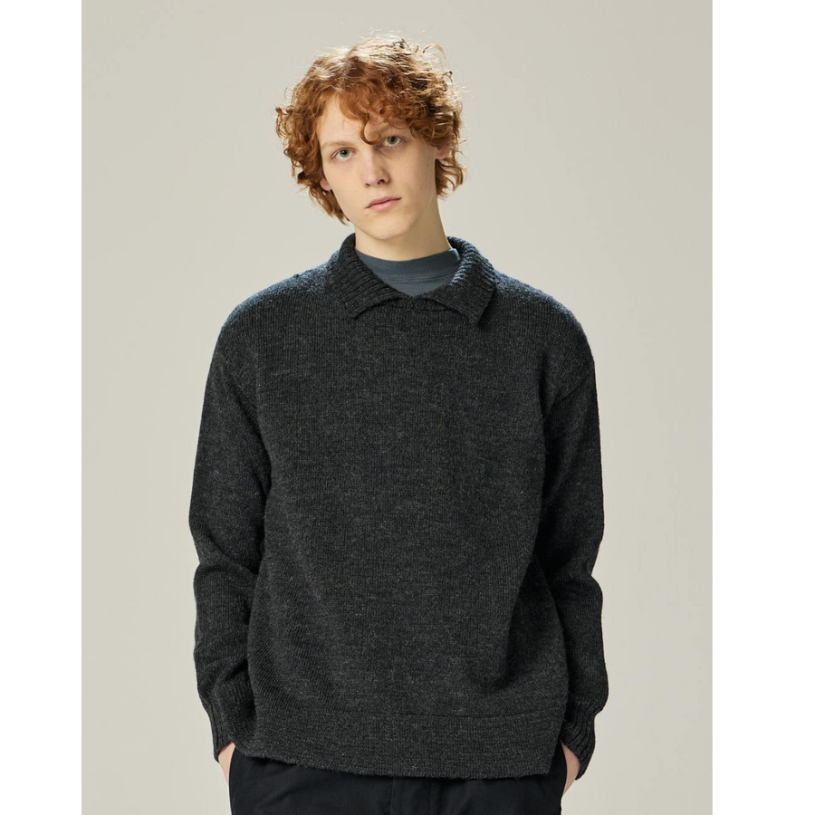 Chunky Collared Sweater British Wool Charcoal (men)