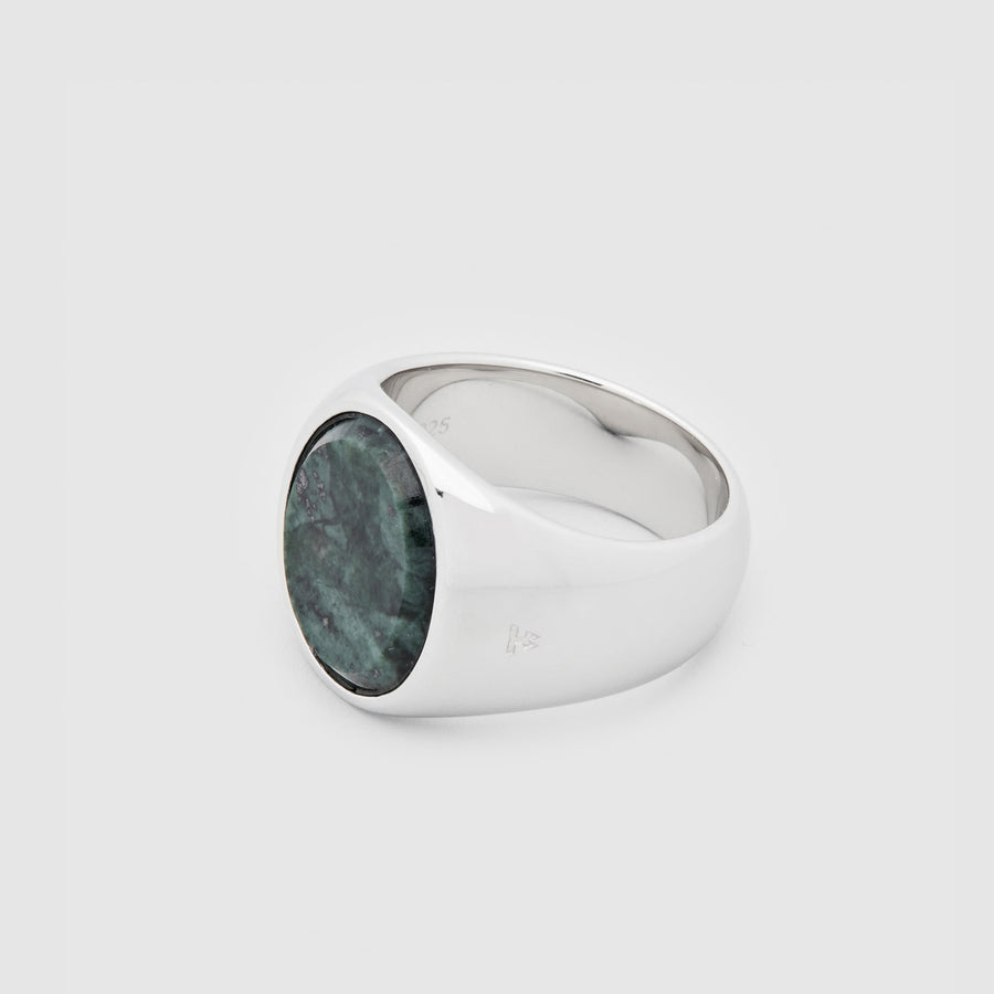 Oval Green Marble 925 Sterling Silver (M)