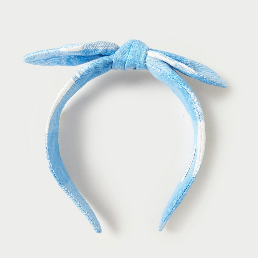 Meadow Wide Bow Knot Headband Lin Blue Gingham OS