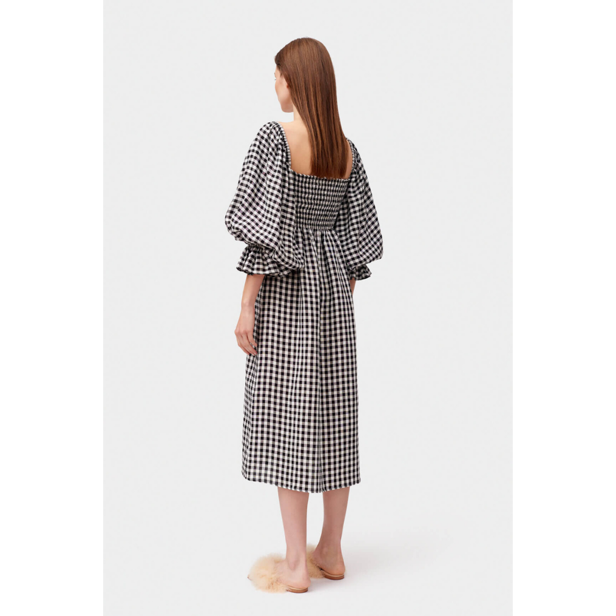 Sleeper Atlanta Linen Dress with Rose Detail - Black Vichy - XS Sleeper Atlanta Linen Dress with Rose Detail - Black Vichy - XS