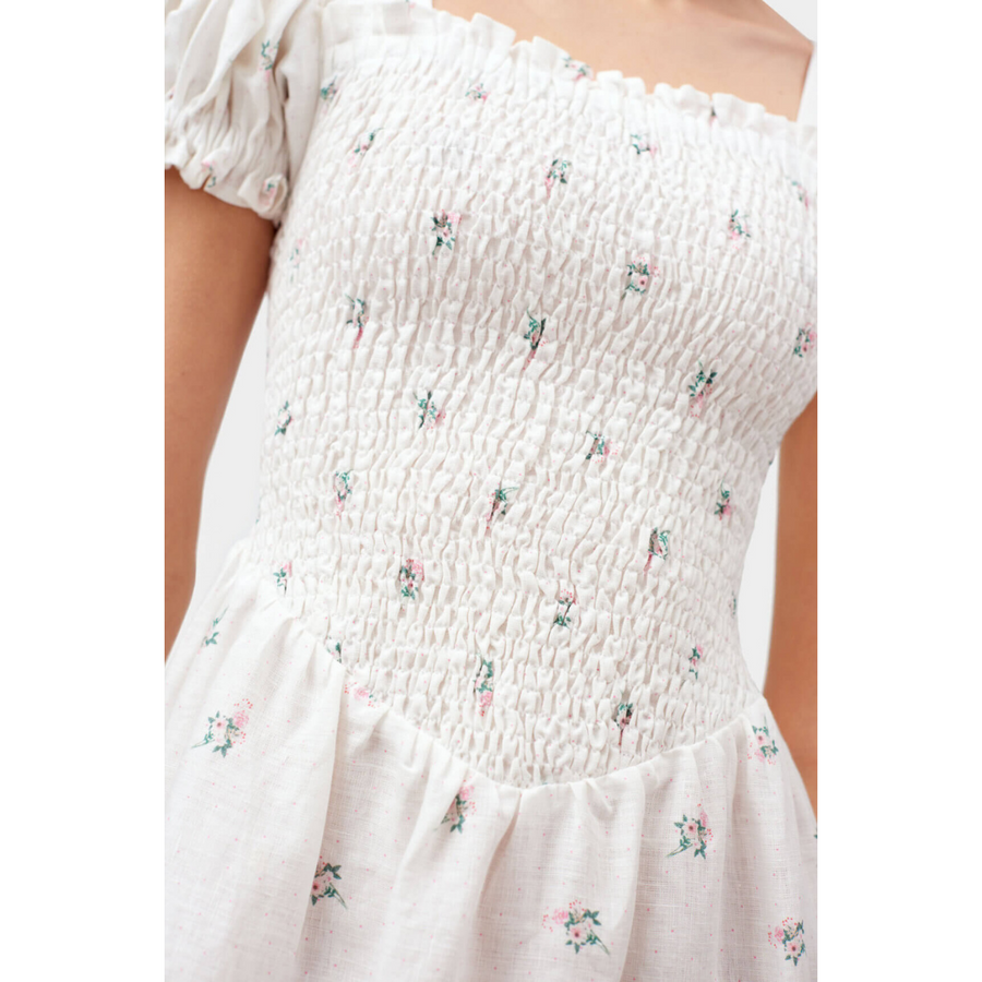 Belle Linen Dress in Bouquets