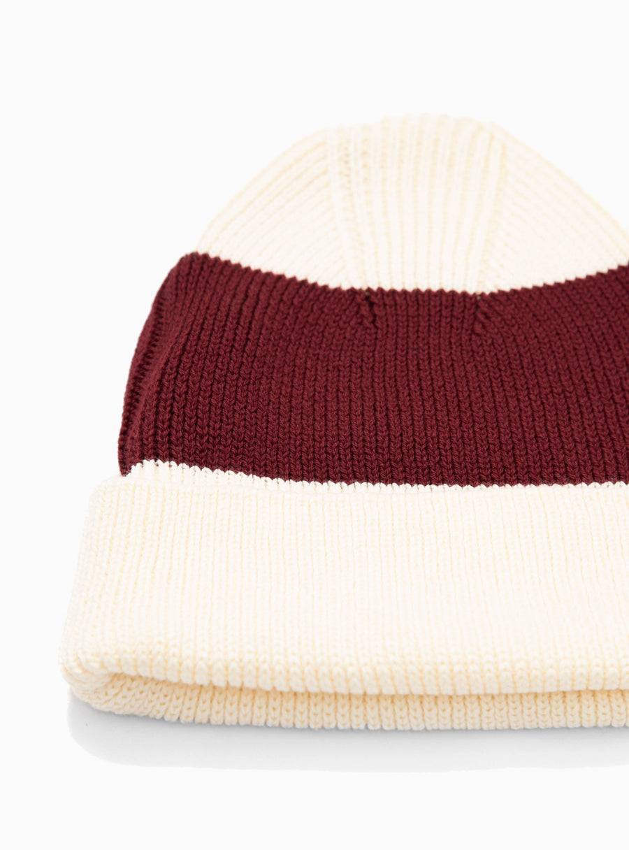 The English Difference Stripe Beanie Burgundy OS detail