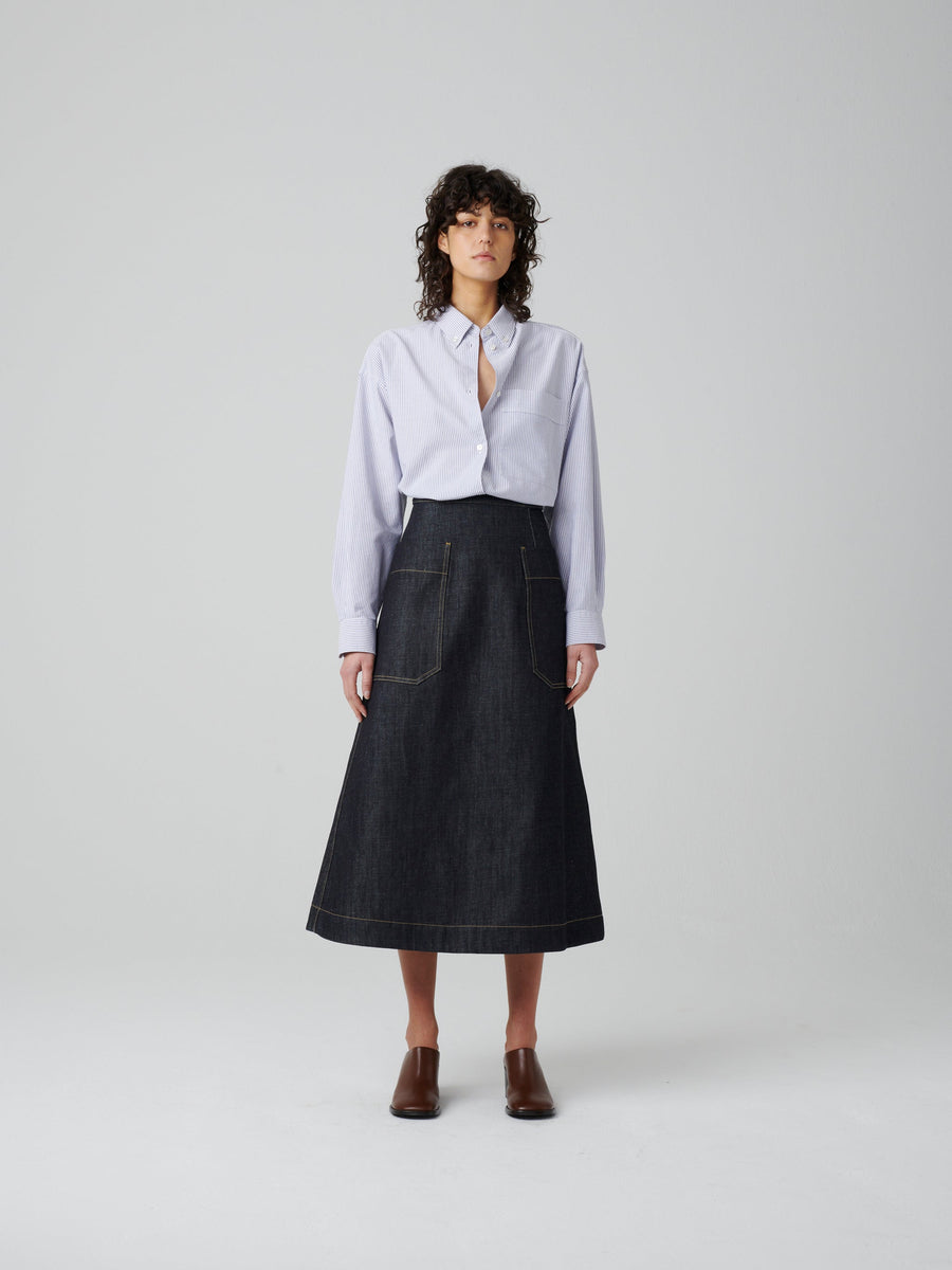 Raw Denim A-Line Skirt Indigo