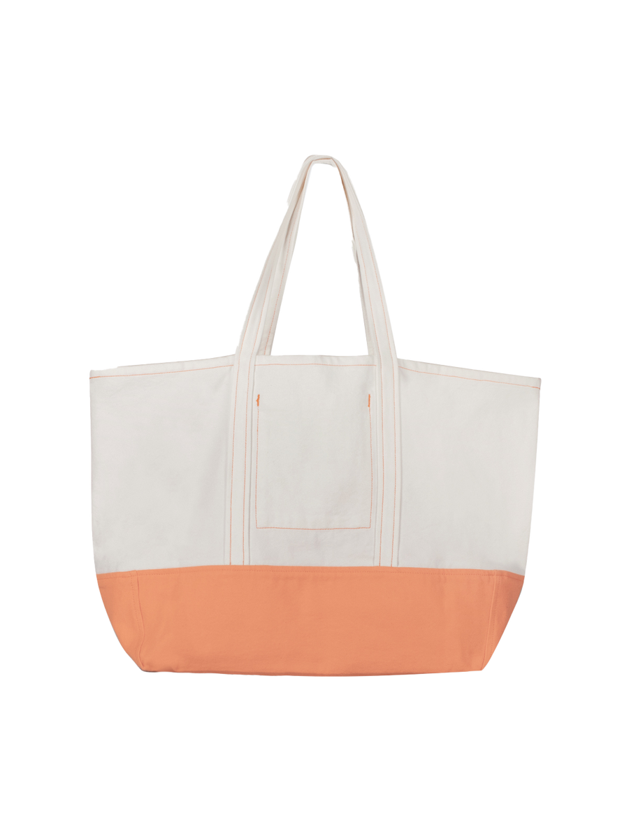 Shopper Bag Inside Pocket White & Orange OS