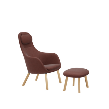 Hal Lounge Chair, Ottoman w Loose Seat Cushion, Base Natural Oak, Cover Dumet, Dark Red Melange