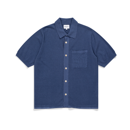 Calcite Blue Rollo Cotton Linen Short Sleeve Shirt