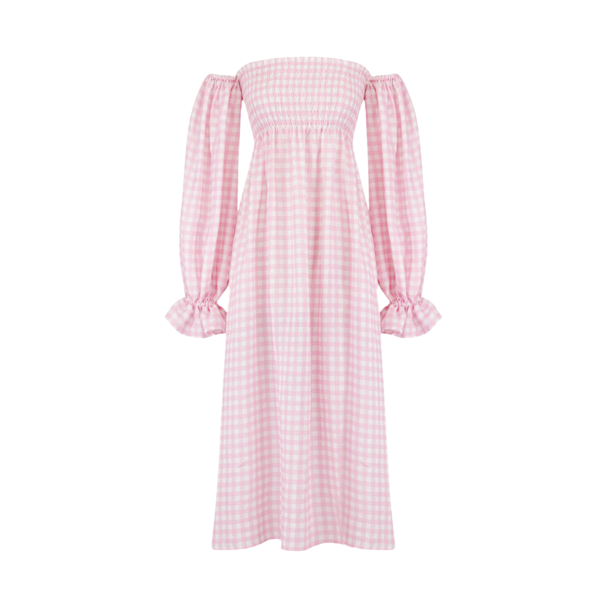 Atlanta Rose-Appliqué Off-the-Shoulder Dress Pink Vichy / XS