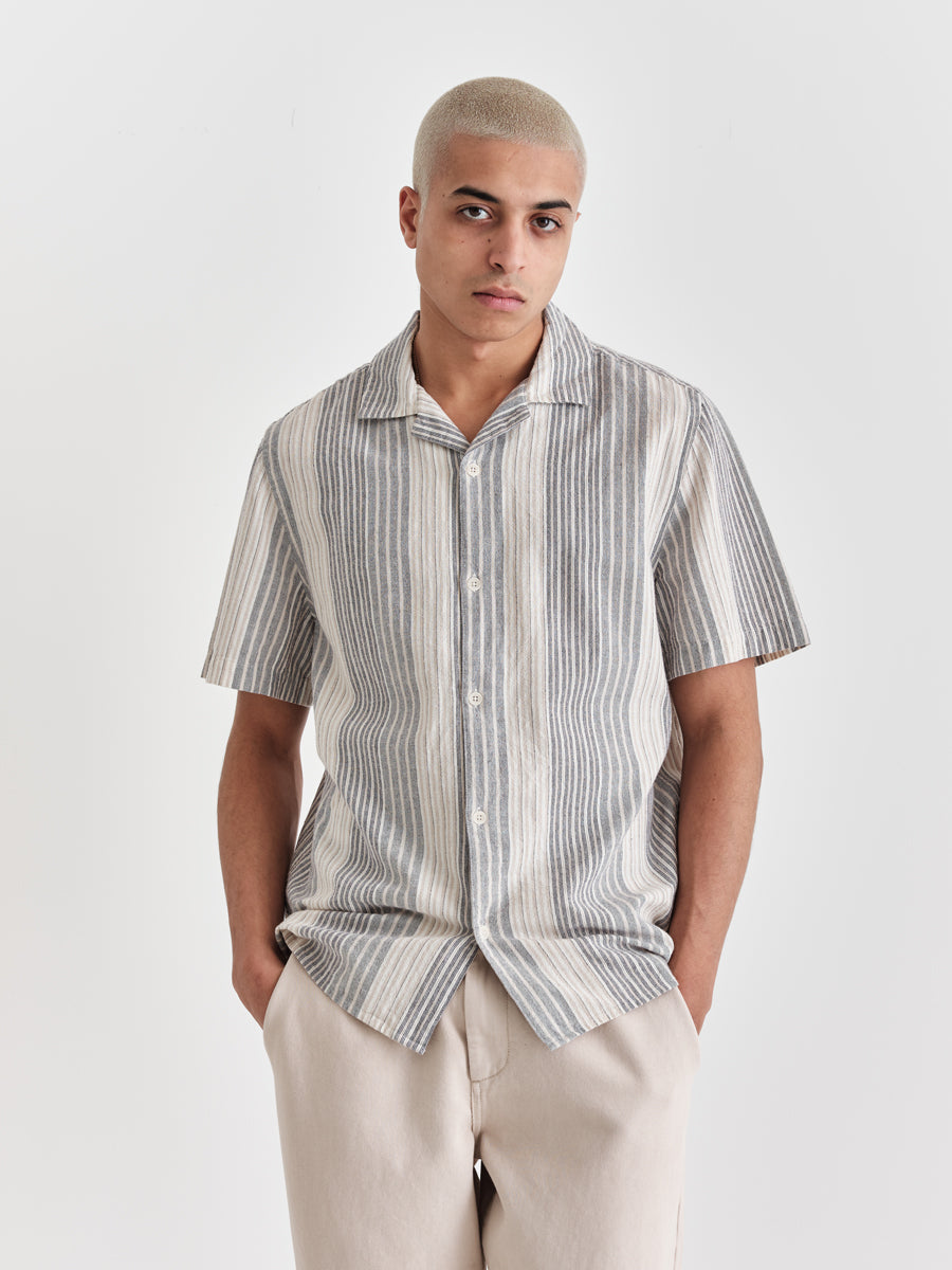 Didcot Shirt Crinkle Stripe Ctn Navy / Ecru