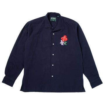 Kapok 15 Vintage Camp Collar Long Sleeves Shirt Navy