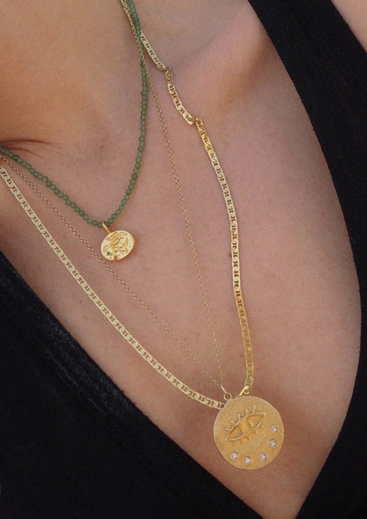 Sealstone Animal Emerald Necklace Gold Vermeil 42cm