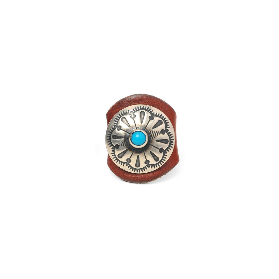 Leather Ring w Concho Brown