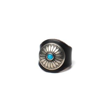 Leather Ring w Concho Black