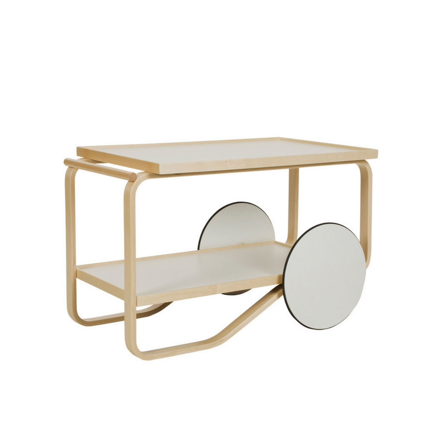 Tea Trolley 901 Frame Natural Lacquered Birch, Shelves Wht