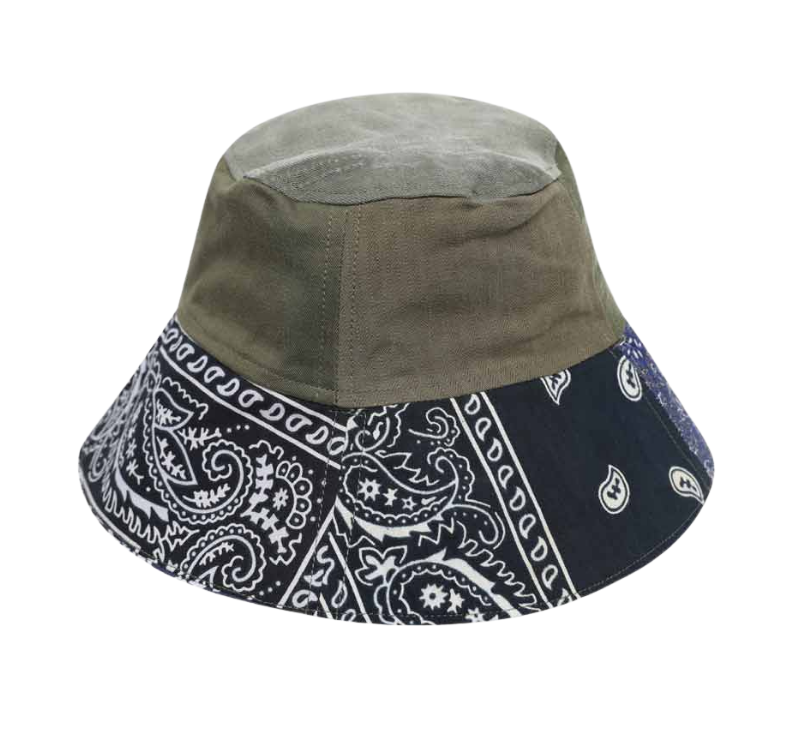 Khaki Bucket Hat In Military Blue Bandana