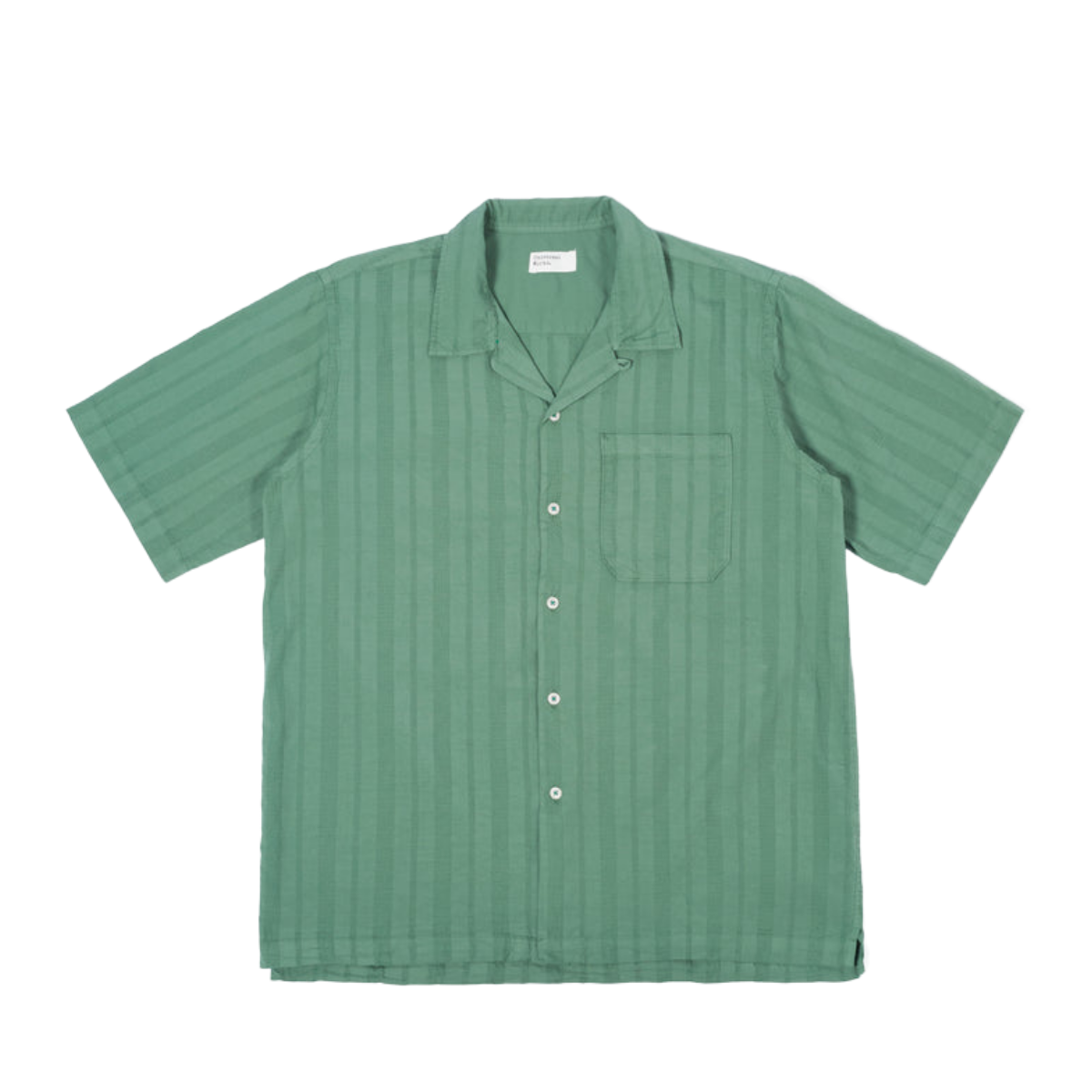 Universal Works Camp Shirt In Green Flag Self Stripe – kapok