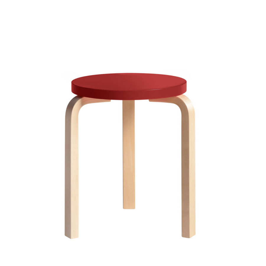 Stool 60, 3 Legs, Stackable, Legs Birch, Natural Lacquered, Red