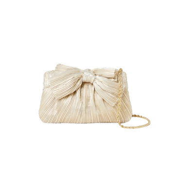 Rochelle Mini Pleated Frame Clutch with Bow Platinum OS