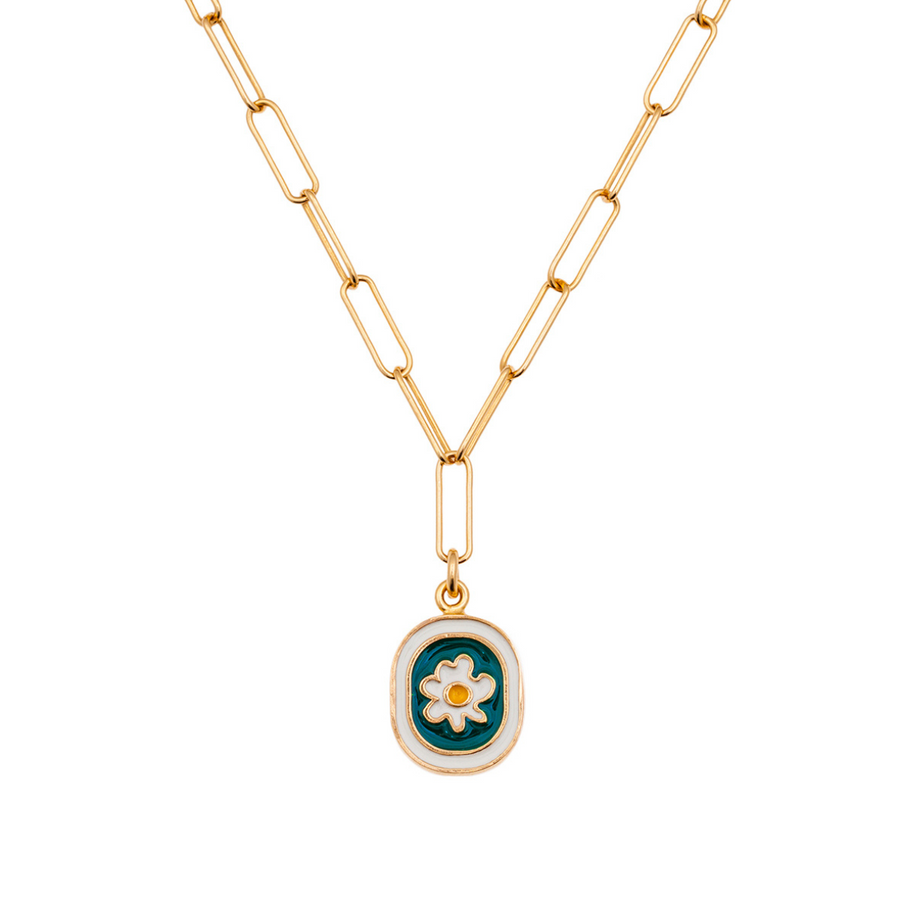 Chamomile Flower Gold Plated Brass Pendant Silver Gold Plated Chain