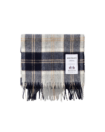 Moon Checked Lambswool Scarf Navy