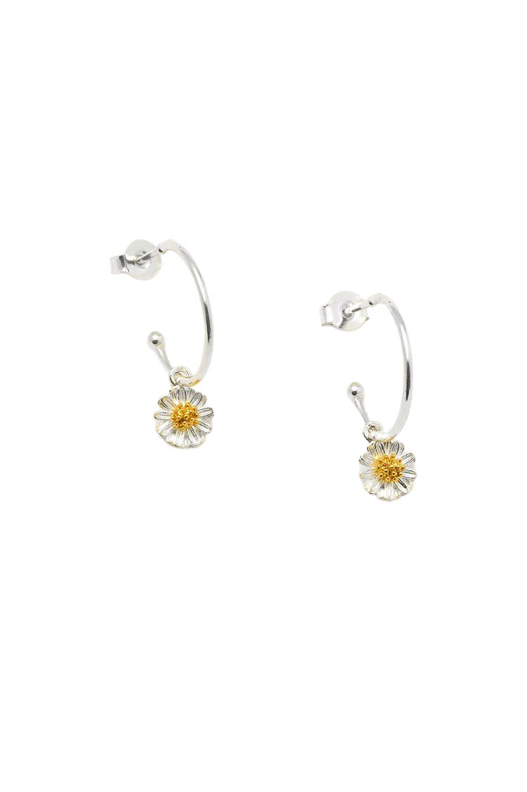 Mini Wildflower Hoop Drop Earrings Silver&GP