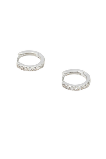 Pave Set Hoop Earrings with White CZ SP NP