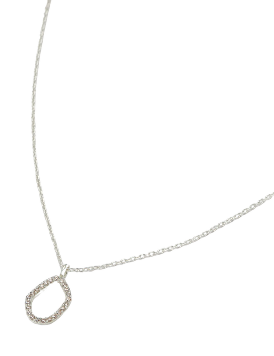 Pave Set Organic Circle Necklace - Silver
