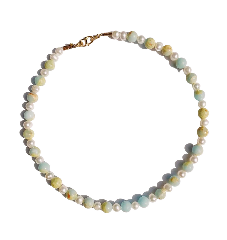 Ocean Necklace Stone, Pearls and Vermeil 18K