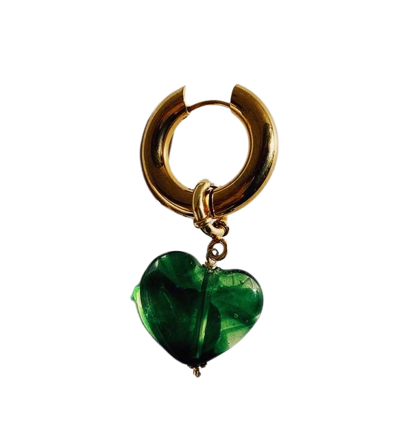 Ninfa Handmade Amore Green Hoop Single Glass, SS Plated 14K