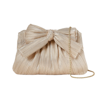 Pleated Frame Clutch with Bow Platinum OS