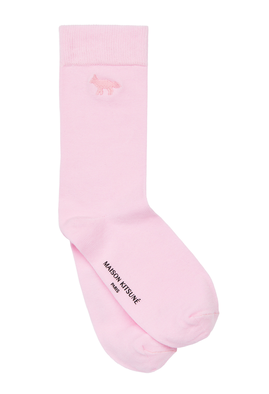 Tonal Profile Fox Embroidery Socks Light Pink