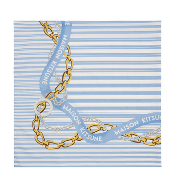 Striped Cotton and Silk Scarf Sky Blue Stripes 120x120cm