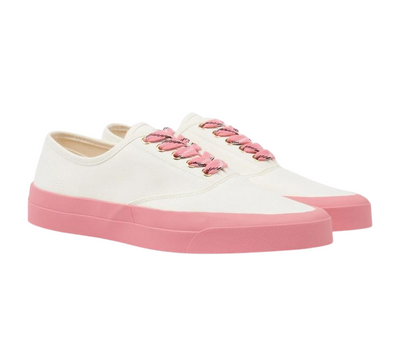 Pink Sole Canvas Laced Sneakers White (unisex)