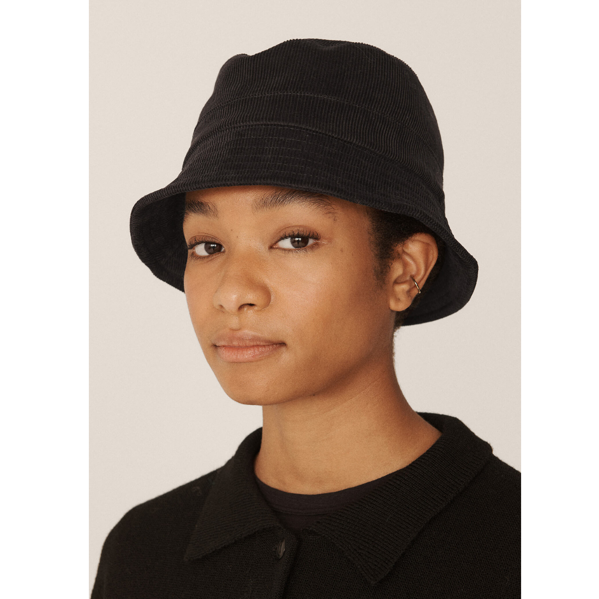 Cotton Corduroy Bucket Hat Black