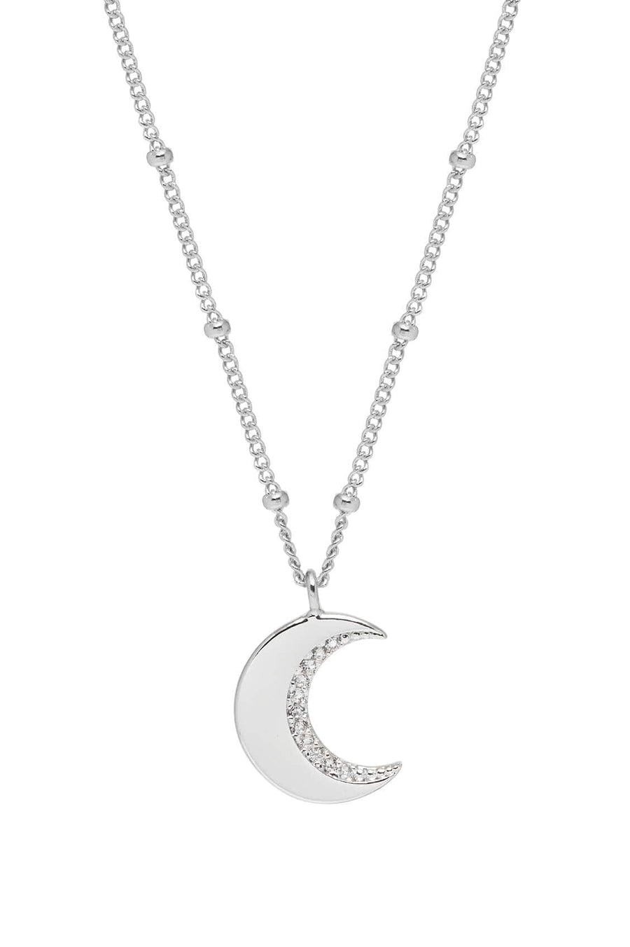 CZ Moon Necklace Silver Plated