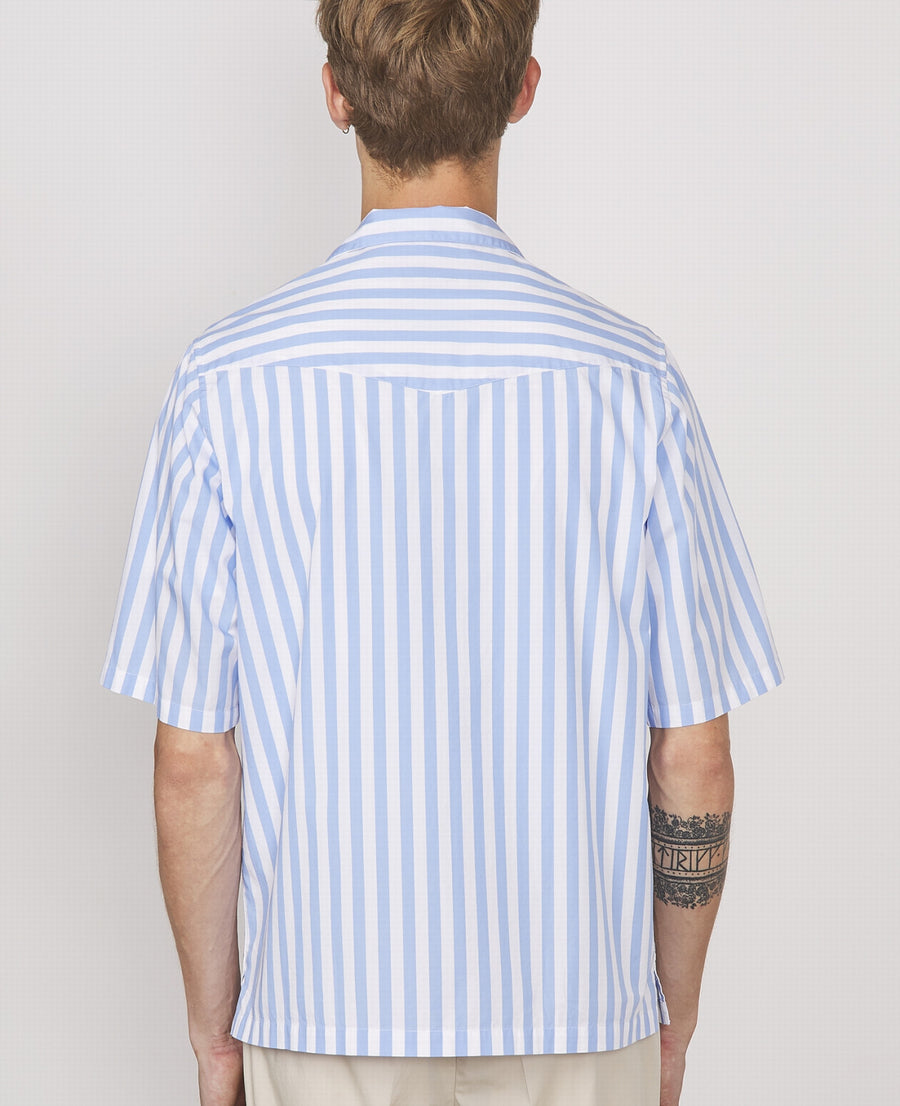 Eren Organic Gots Cotton Poplin Strip Shirts - White/Blue