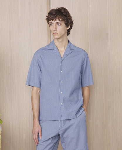 Eren italian cotton seersucker Shirt - Light Indigo/Indigo