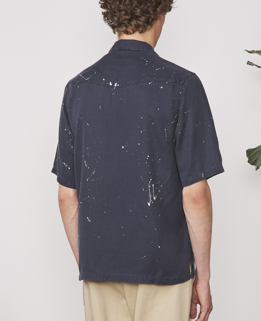 Eren Tencel Paint Effect Shirt - Navy/White