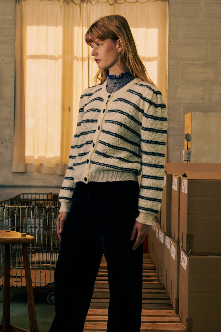Gisèle Striped Mohair Cardigan Off White