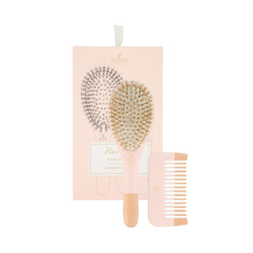 Hair Kit Pink - Brush Boar And Nylon + Wooden Comb