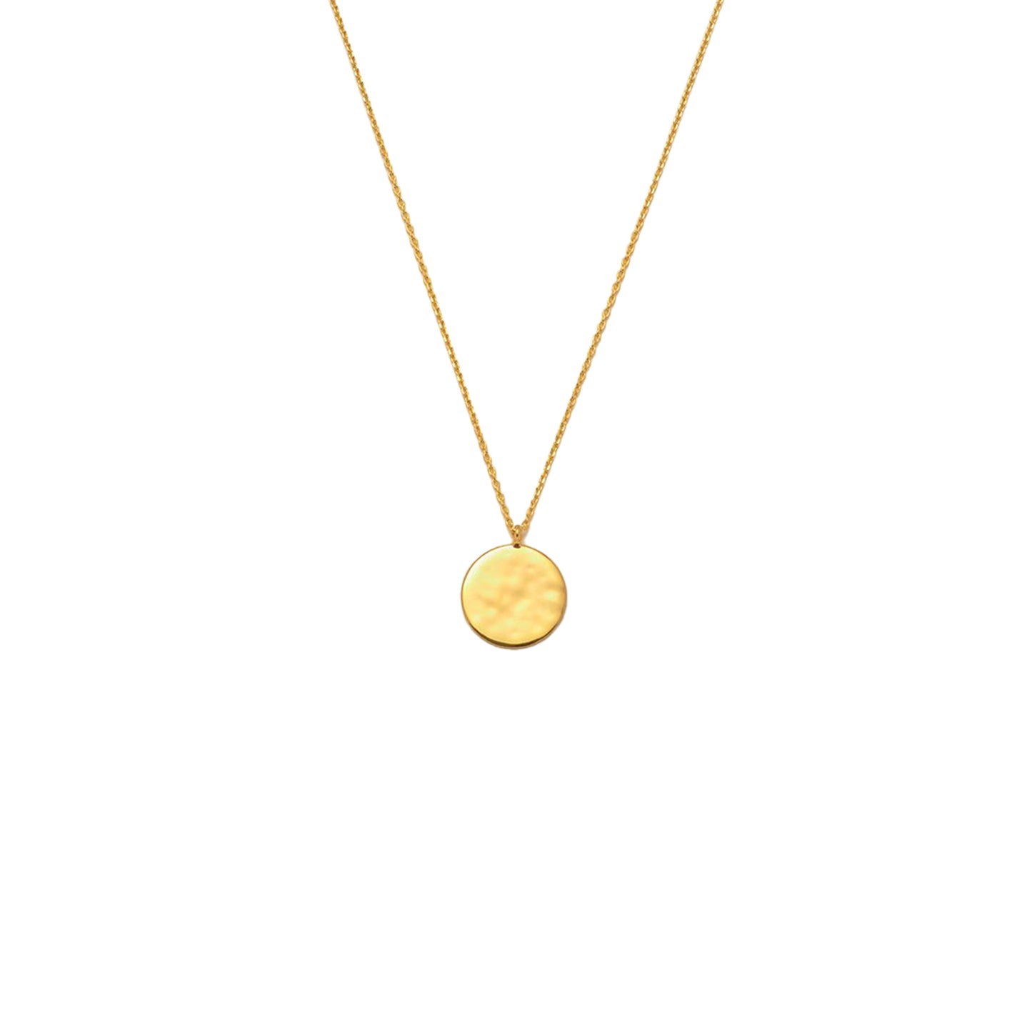 Hammered Disc Pendant Necklace Gold Plated