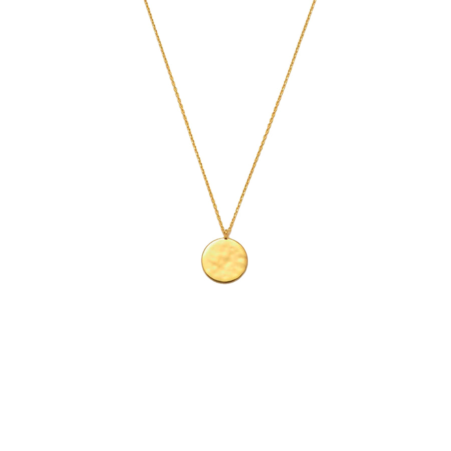 Hammered Disc Pendant Necklace Gold Plated