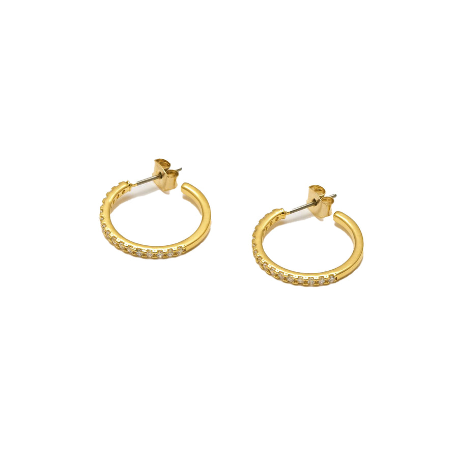 Pave Set Large Hoop Earrings - Gold Plated